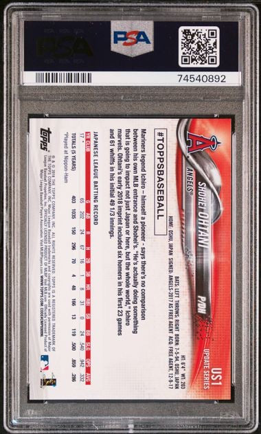2018 Topps Update #US1 Shohei Ohtani Pitching in Red Jersey PSA 10