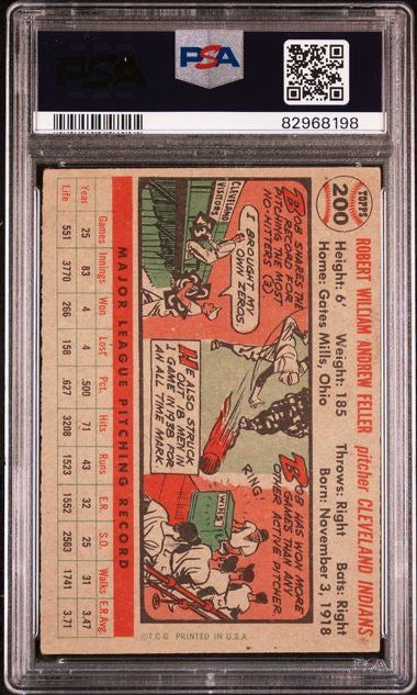 1956 Topps #200 Bob Feller PSA 5