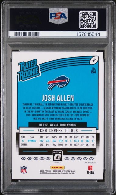 2018 Panini Optic #154 Josh Allen Red and Yellow Rated Rookie RC PSA 9