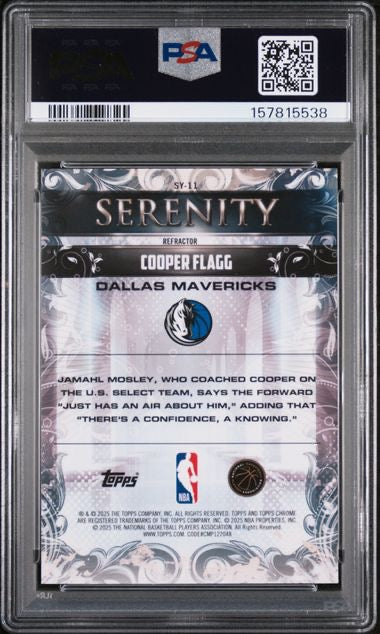 2025-26 Topps Chrome #SY-11 Cooper Flagg Serenity Refractor Rookie RC PSA 10
