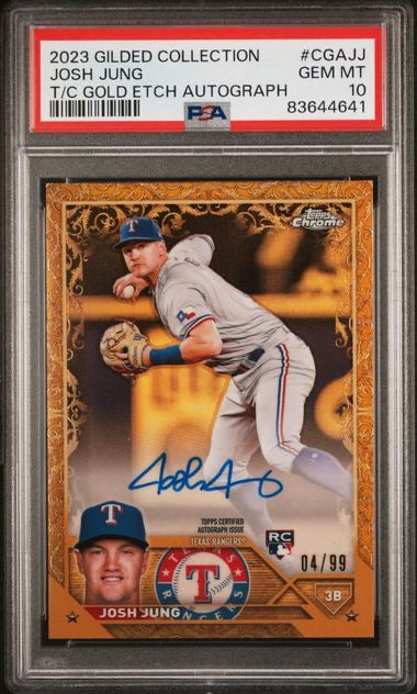 2023 Topps Chrome Gilded #CGAJJ Josh Jung Gold Etch Autograph /99 PSA 10