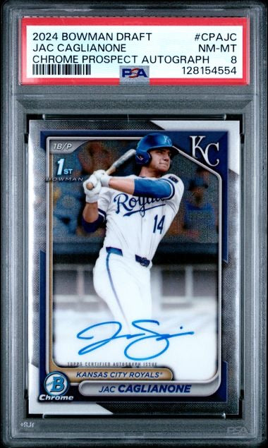 2024 Bowman Draft #CPA-JC Jac Caglianone Chrome Prospect Autograph PSA 8