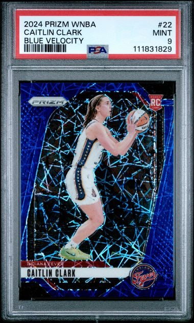 2024 Panini Prizm NBA #22 Caitlin Clark Blue Velocity Rookie RC PSA 9