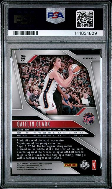 2024 Panini Prizm NBA #22 Caitlin Clark Blue Velocity Rookie RC PSA 9