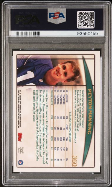 1998 Topps #360 Peyton Manning Rookie RC PSA 10