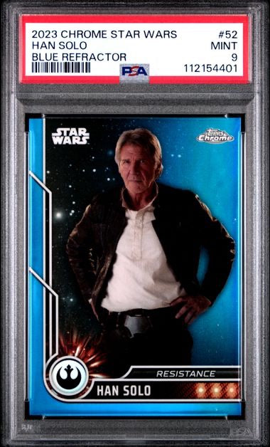 2023 Topps Chrome Star Wars #52 Han Solo Blue Refractor /150 PSA 9