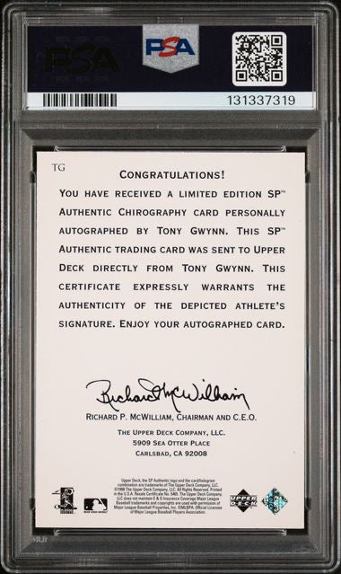 1998 SP Authentic #TG Tony Gwynn Chirography Autograph PSA 9
