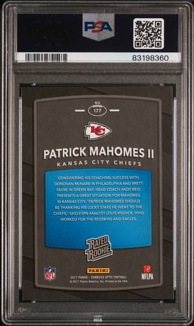 2017 Panini Donruss Optic #177 Patrick Mahomes Rated Rookie PSA 10