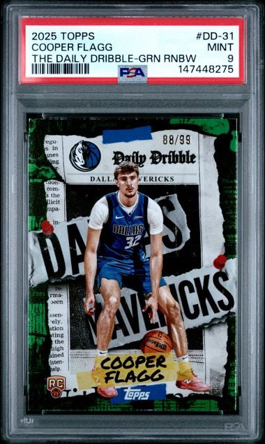 2025-26 Topps #DD-31 Cooper Flagg The Daily Dribble Green Rainbow /99 PSA 9