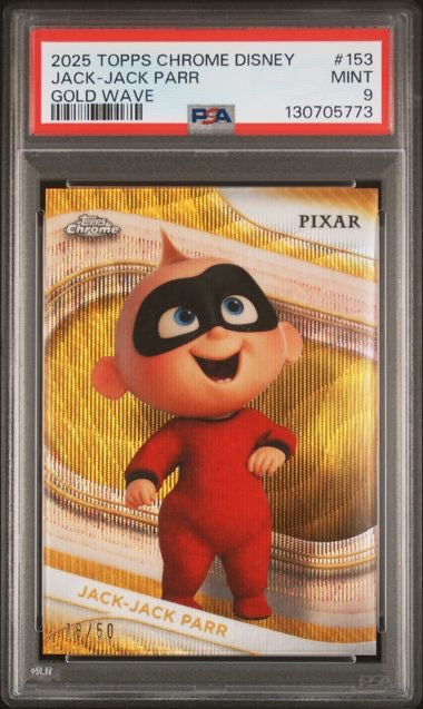 2025 Topps Chrome Pixar #153 Jack-Jack Parr Gold Wave /50 PSA 9