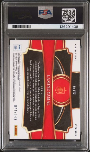 2023-24 Panini Select FIFA #210 Lamine Yamal Red Wave /149 Rookie RC PSA 9