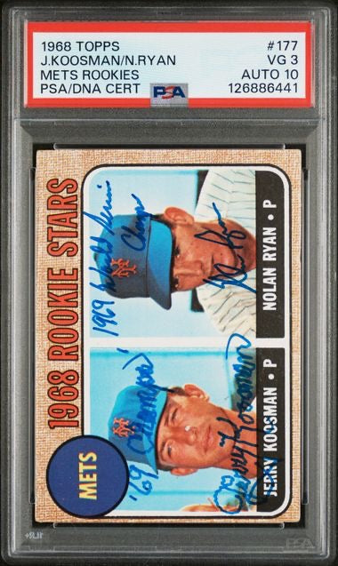 1968 Topps #177 Nolan Ryan,Jerry Koosman Signed Rookie RC PSA 3 Autograph 10