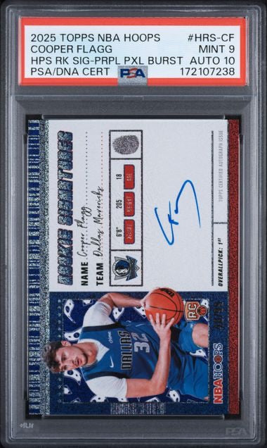 2025-26 Hoops #HRS-CF Cooper Flagg Rookie Signature Pixel Burst Auto /99 PSA 9