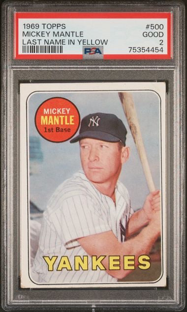 1969 Topps #500 Mickey Mantle Last Name in Yellow PSA 2