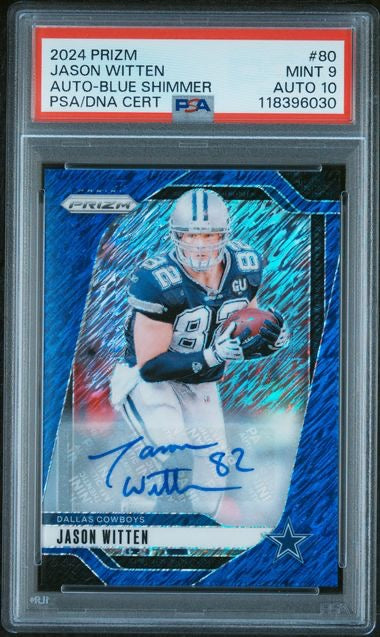 2024 Panini Prizm #80 Jason Witten Blue Shimmer Autograph /25 PSA 9 Auto 10