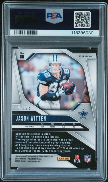 2024 Panini Prizm #80 Jason Witten Blue Shimmer Autograph /25 PSA 9 Auto 10