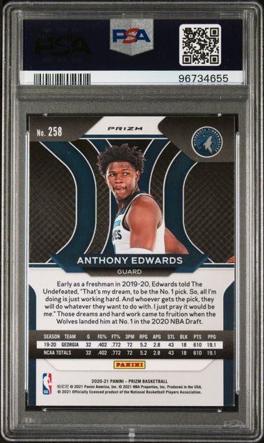 2020 Panini Prizm #258 Anthony Edwards Red White Blue Rookie RC PSA 9
