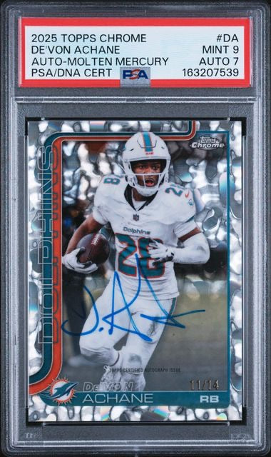 2025 Topps Chrome #DA De'Von Achane Molten Mercury Autograph /14 PSA 9