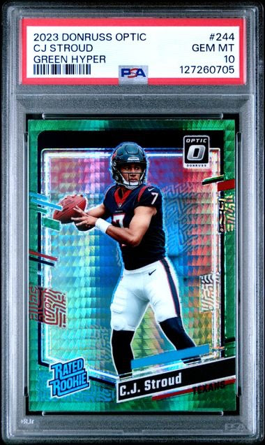 2023 Panini Optic #244 Cj Stroud Green Hyper Rated Rookie RC PSA 10