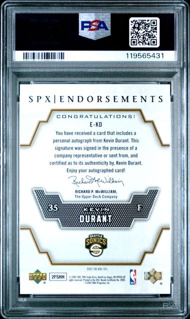 2007 SPx #E-KD Kevin Durant Endorsements Autograph PSA 8