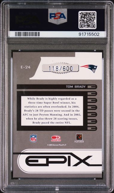 2005 Donruss Zenith Tom Brady Epix Orange -2nd Down /600 PSA 10