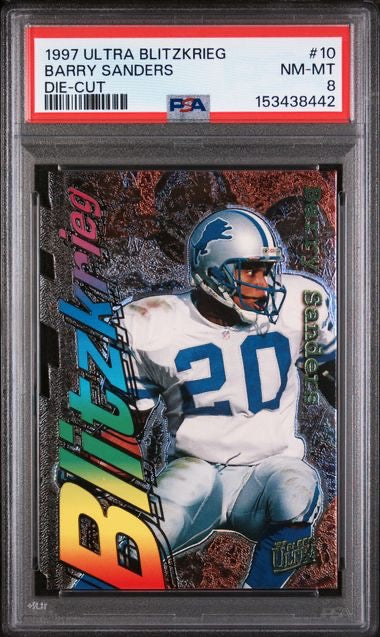 1997 Fleer Ultra Blitzkrieg #10 Barry Sanders Die-Cut PSA 8