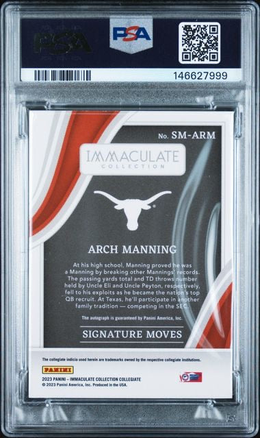 2023 Immaculate Collegiate Arch Manning Signature Moves Ruby /49 PSA 7
