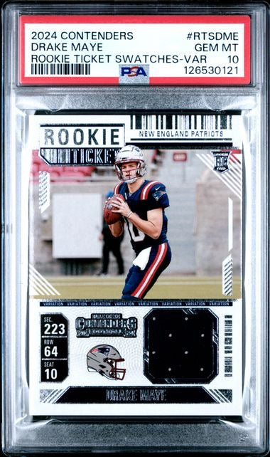 2024 Contenders Drake Maye Rookie Ticket Swatches Variation PSA 10