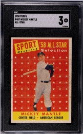 1958 Topps #487 Mickey Mantle All-Star SGC 3
