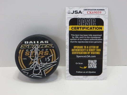 JAIME LANGENBRUNNER SIGNED STARS PUCK JSA