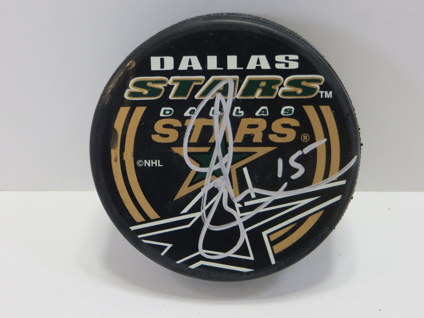 JAIME LANGENBRUNNER SIGNED STARS PUCK JSA