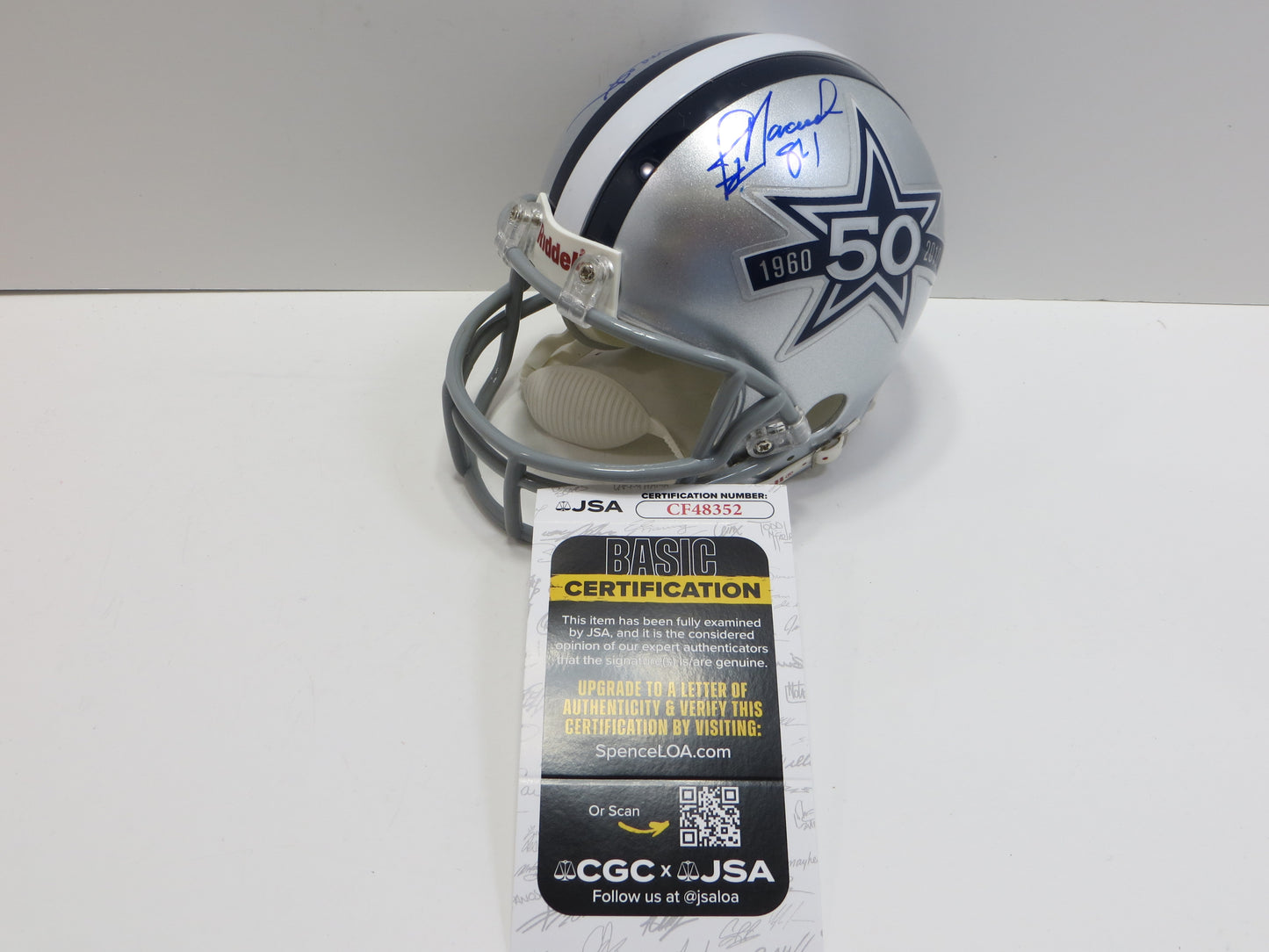 JAY & AMY NOVACEK SIGNED DALLAS COWBOYS RIDDELL MINI HELMET Wyoming JSA COA
