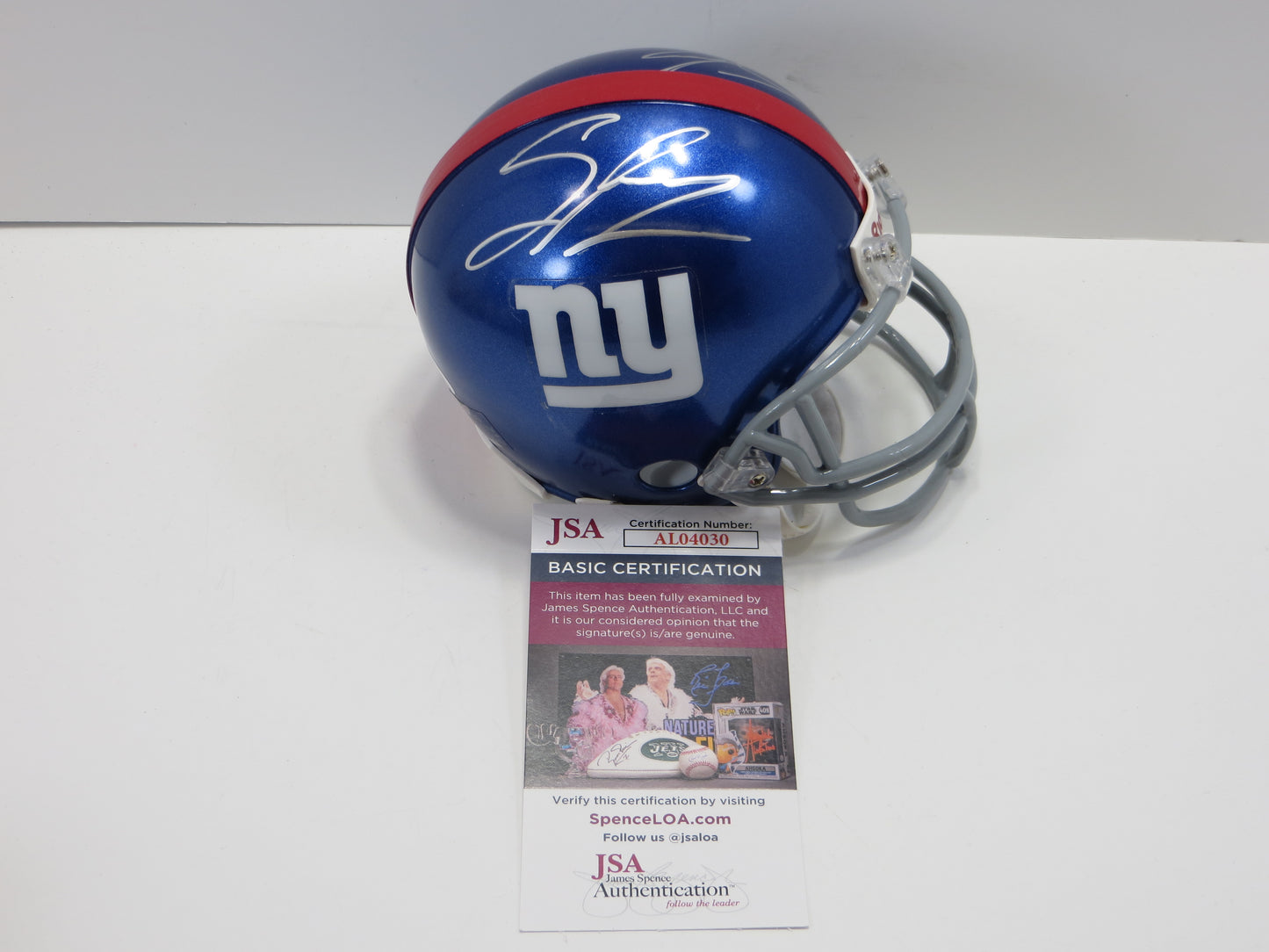 JERMEY SHOCKEY SIGNED NEW YORK NY GIANTS MINI HELMET Miami Hurricanes JSA
