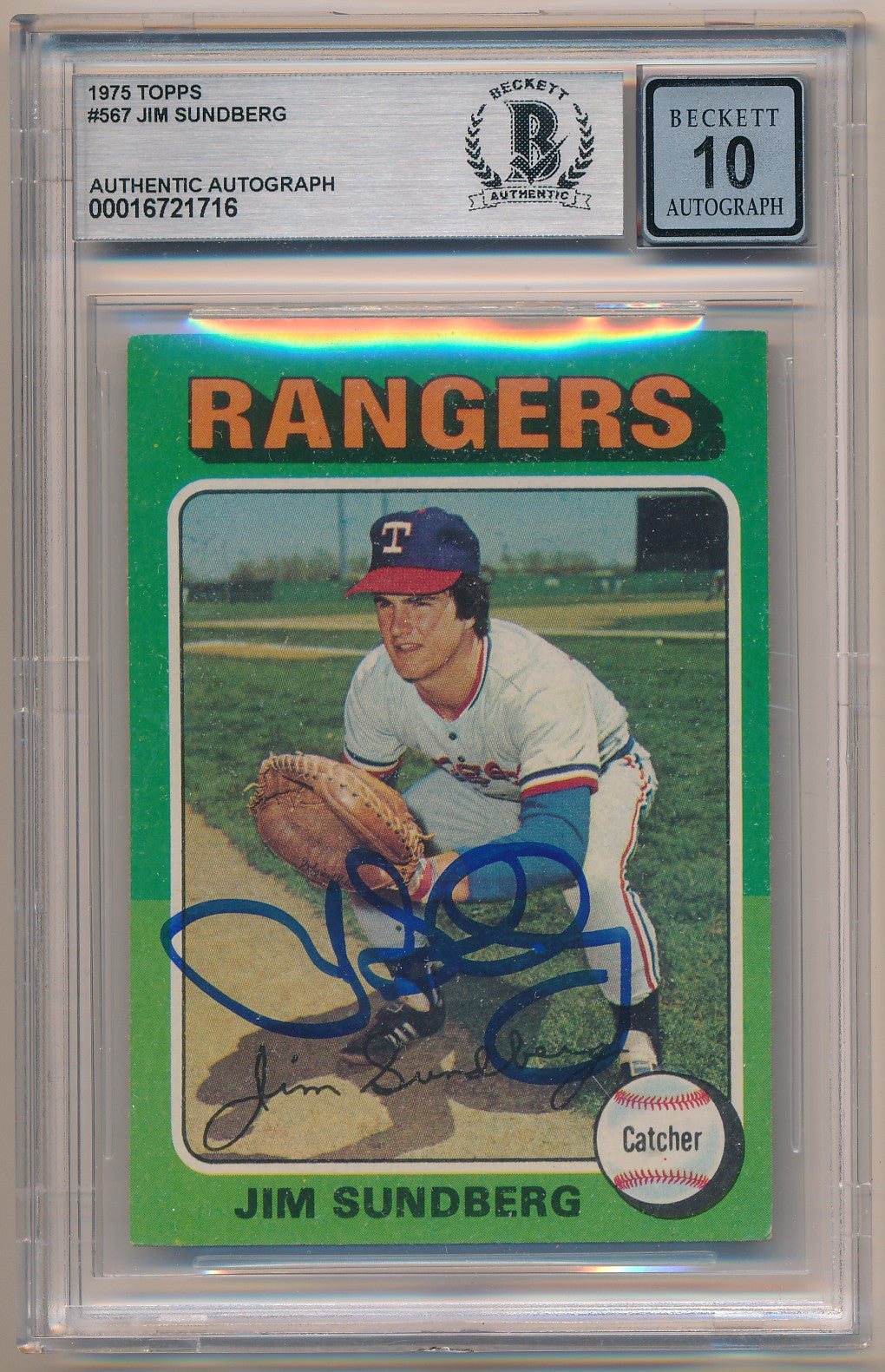 1975 TOPPS #567 JIM SUNDBERG AUTHENTIC BGS AUTO 10