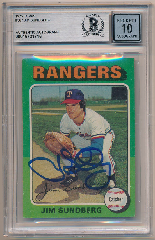 1975 TOPPS #567 JIM SUNDBERG AUTHENTIC BGS AUTO 10