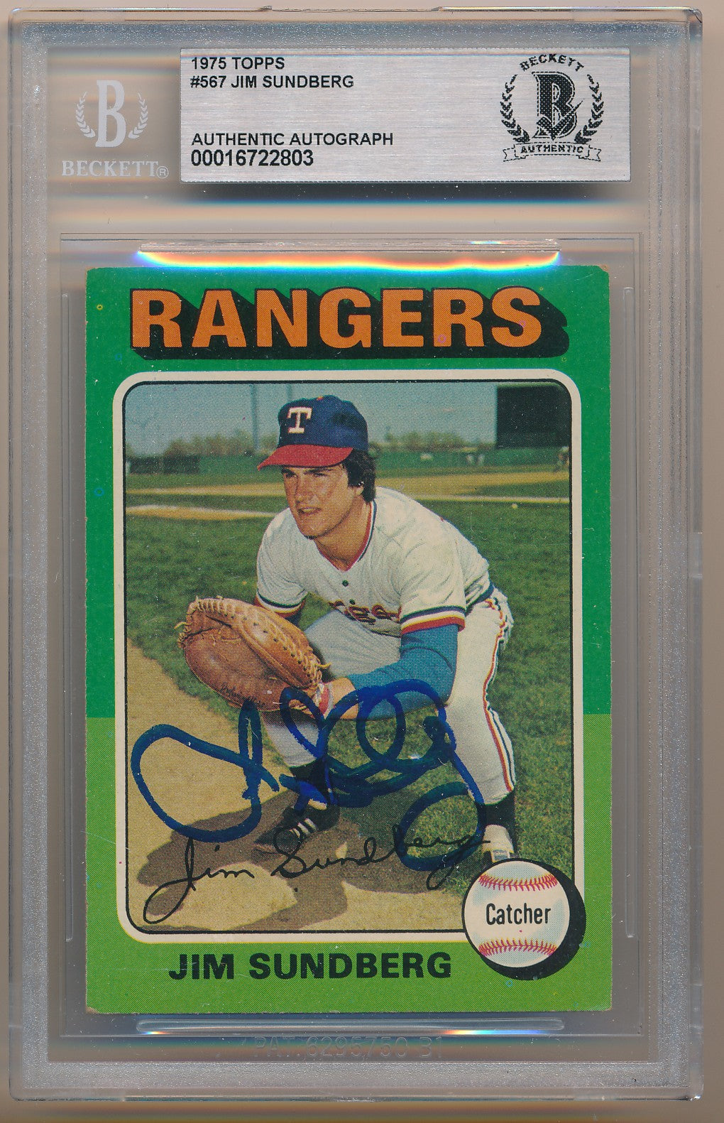 1975 TOPPS #567 JIM SUNDBERG AUTHENTIC BGS AUTO