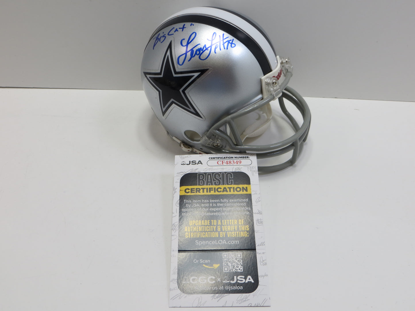 LEON LETT SIGNED DALLAS COWBOYS RIDDELL MINI HELMET w/BIG CAT JSA COA