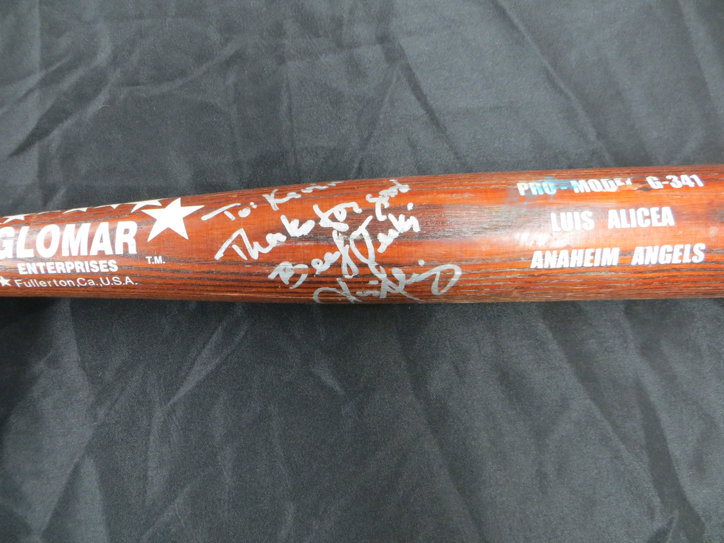 LUIS ALICEA ANAHEIM ANGELS SIGNED GAME USED GLOMAR BASEBALL BAT JSA COA
