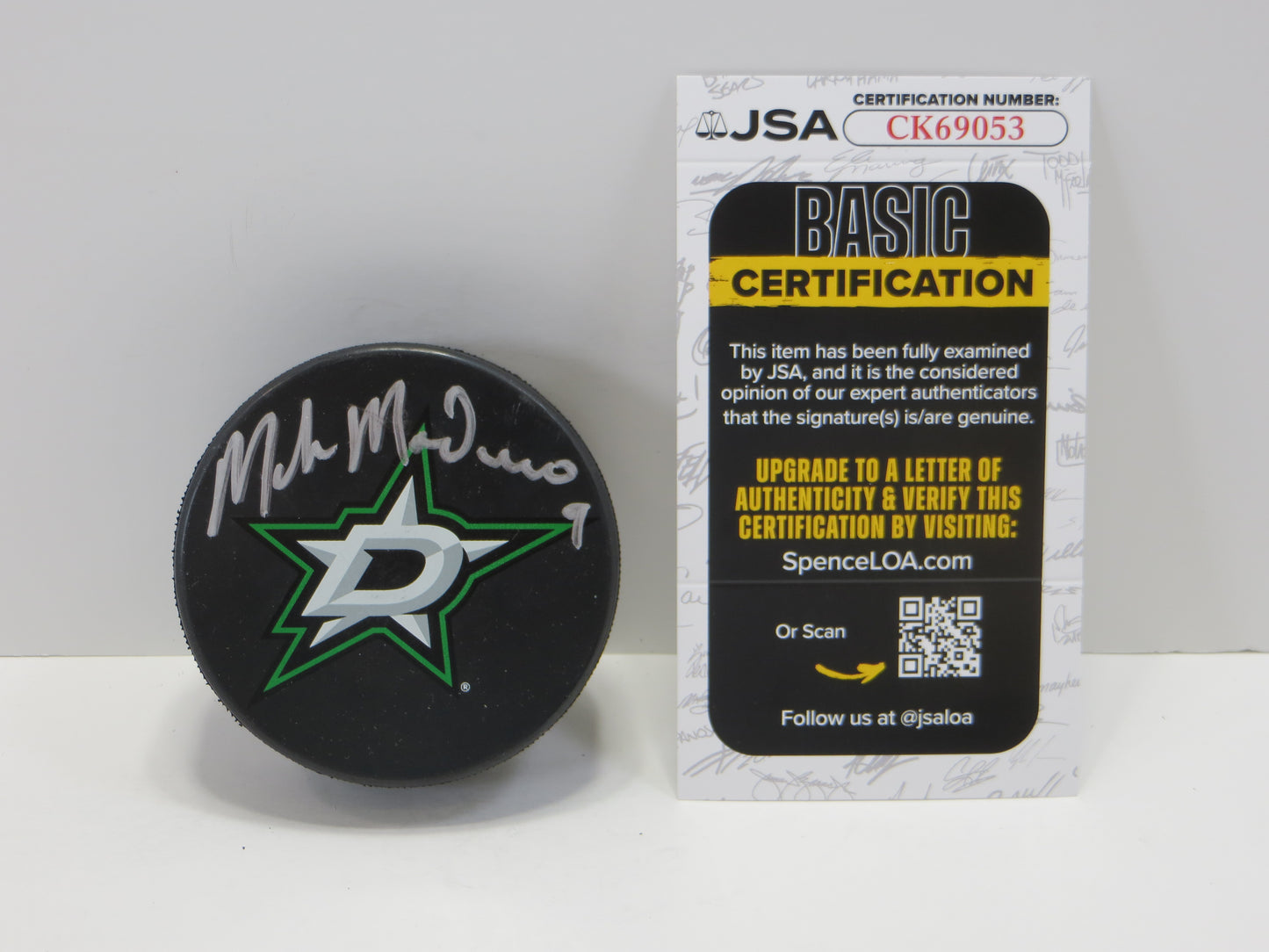 MIKE MODANO SIGNED NEW LOGO PUCK JSA
