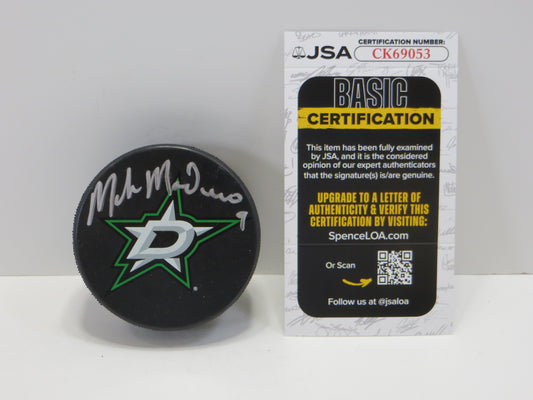 MIKE MODANO SIGNED NEW LOGO PUCK JSA