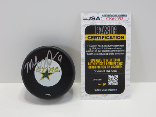 MIKE MODANO SIGNED OLD LOGO PUCK JSA
