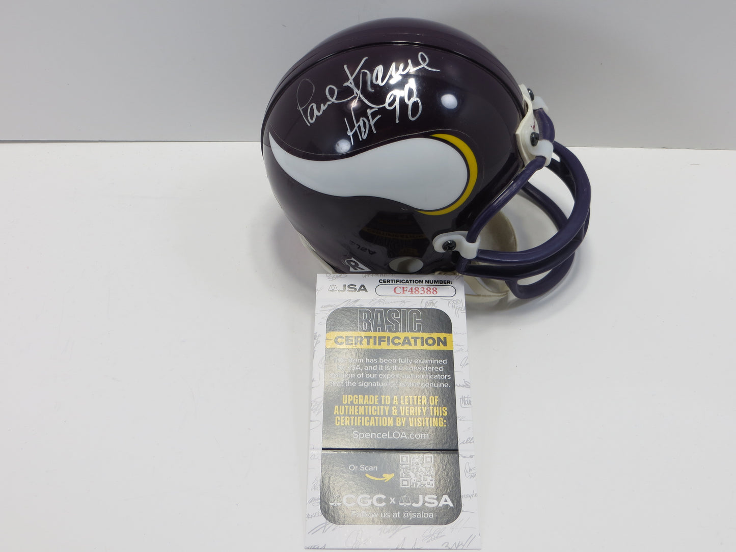PAUL KRAUSE SIGNED MINNESOTA VIKINGS RIDDELL MINI HELMET w/HOF 98 JSA COA