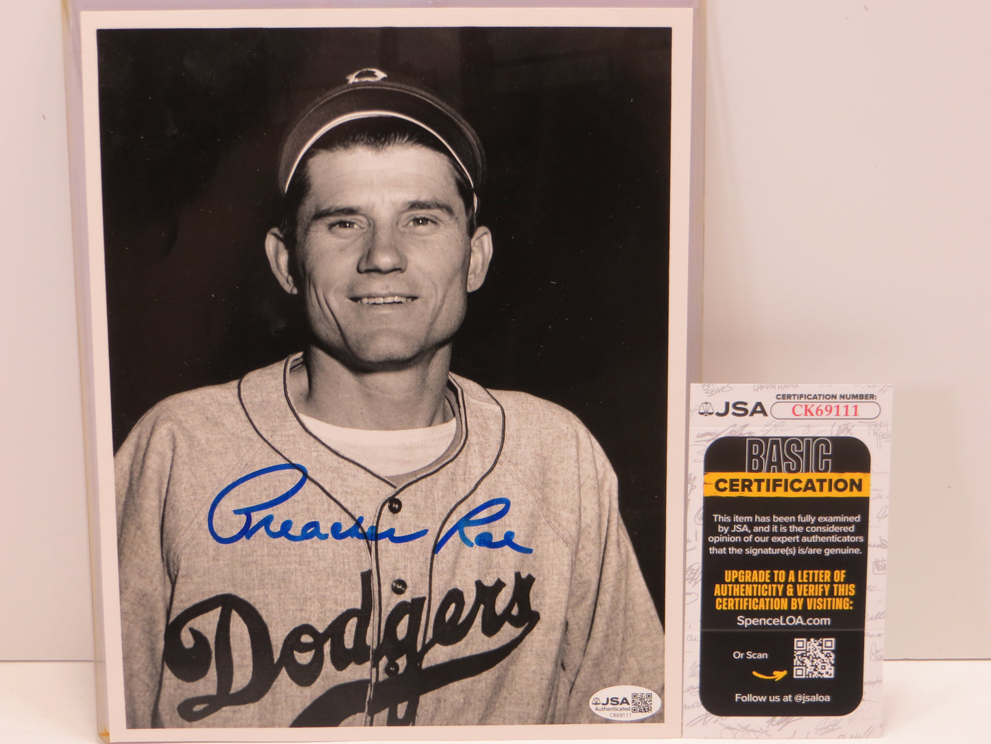 PREACHER ROE SIGNED BROKKLYN DODGERS SIGNED 8x10 PHOTO JSA COA