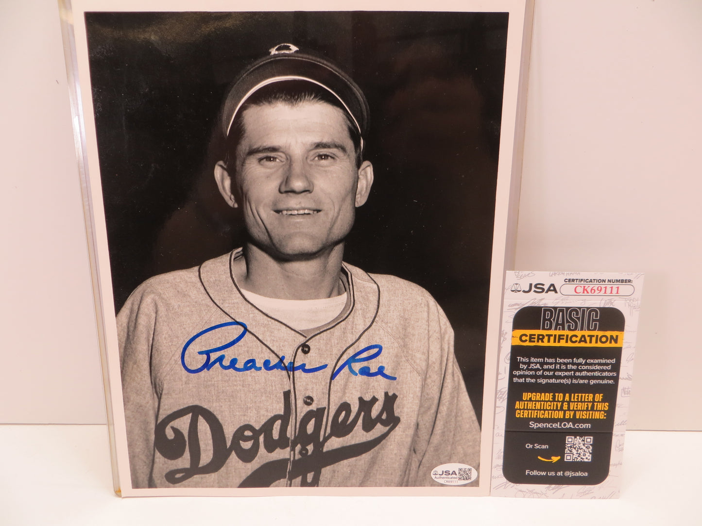 PREACHER ROE SIGNED BROKKLYN DODGERS SIGNED 8x10 PHOTO JSA COA