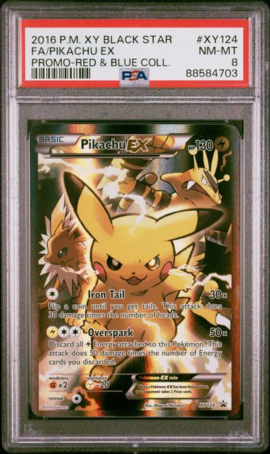 2016 Pokemon - Pikachu EX (Promo) - XY124 Red & Blue Collection PSA 8