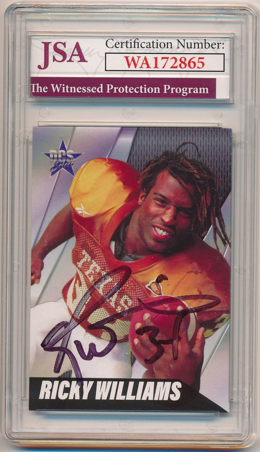 DALLAS CARD SHOW DCS SELECT RICKY WILLIAMS AUTHENTIC AUTO JSA