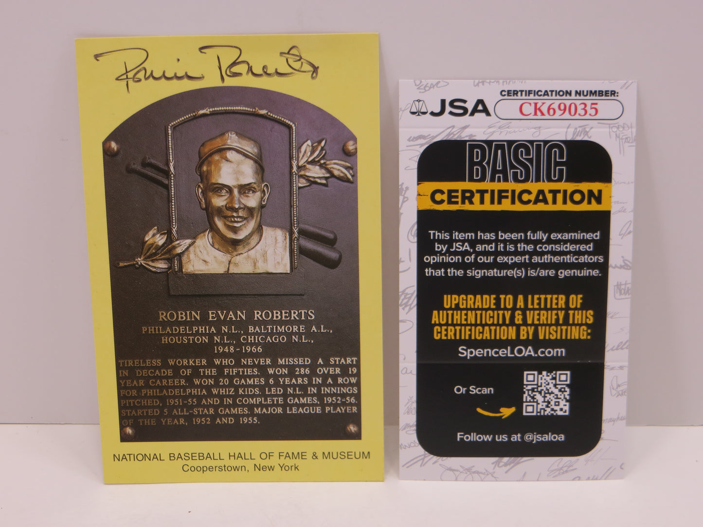 ROBIN ROBERTS PHILADELPHIA PHILLIES SIGNED MLB HOF PLAQUE POSTCARD JSA