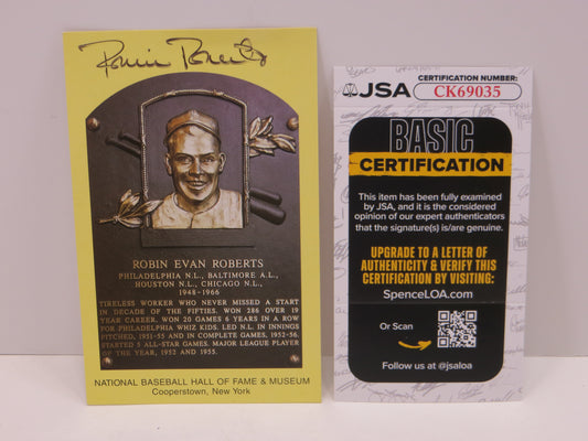 ROBIN ROBERTS PHILADELPHIA PHILLIES SIGNED MLB HOF PLAQUE POSTCARD JSA