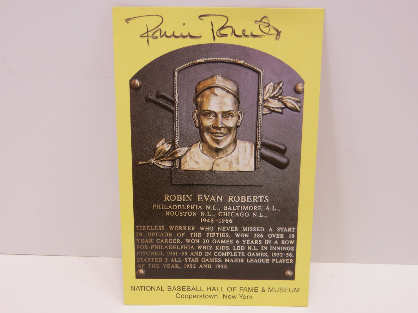 ROBIN ROBERTS PHILADELPHIA PHILLIES SIGNED MLB HOF PLAQUE POSTCARD JSA