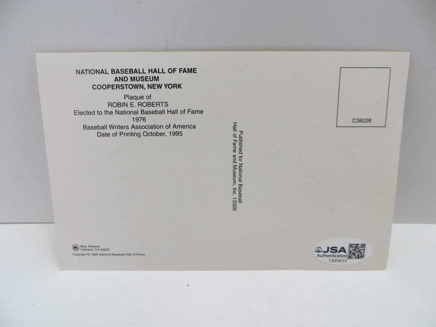 ROBIN ROBERTS PHILADELPHIA PHILLIES SIGNED MLB HOF PLAQUE POSTCARD JSA